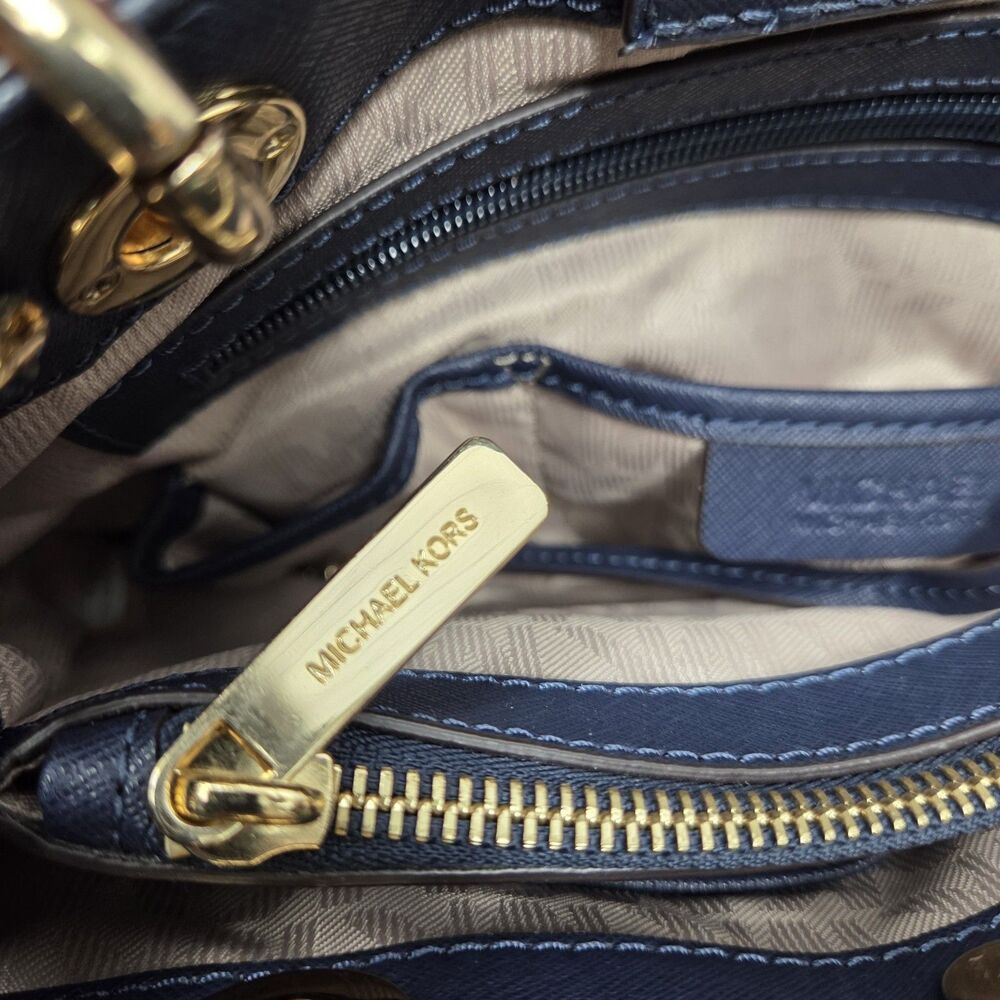 Michael Kors Saffiano Leather Cynthia Convertible Satchel Bag Small Navy Blue - Picture 16 of 16